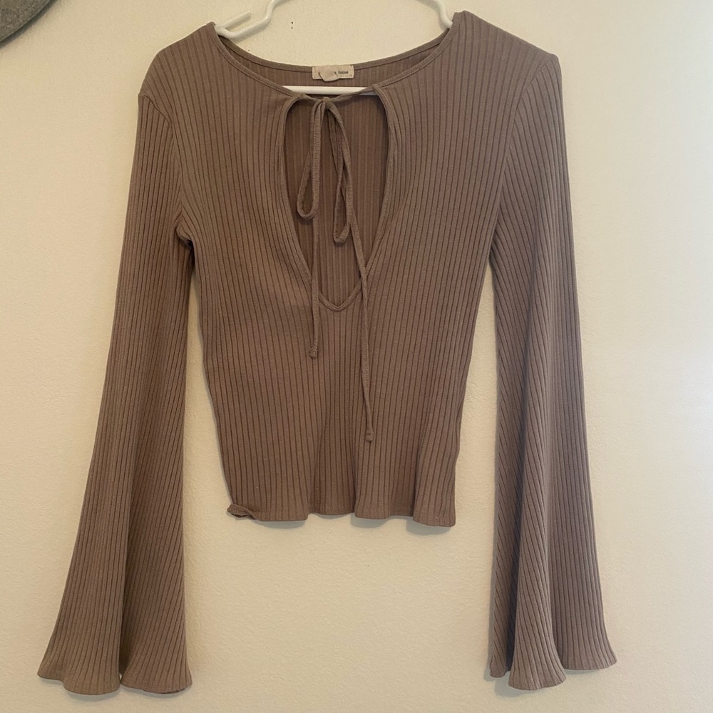 Ligh Brown Long Bell Sleeve Blouse